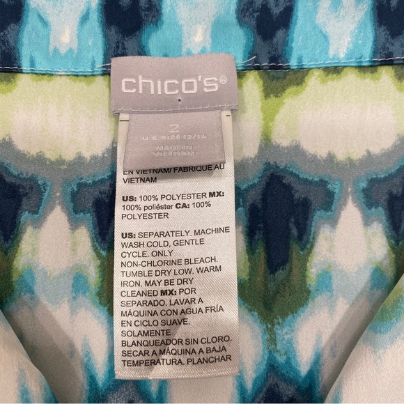 Chicos Womens Tunic 2 US 12/14 Abstract Print Tie Front Short Sleeve Lightweight - Picture 3 of 5